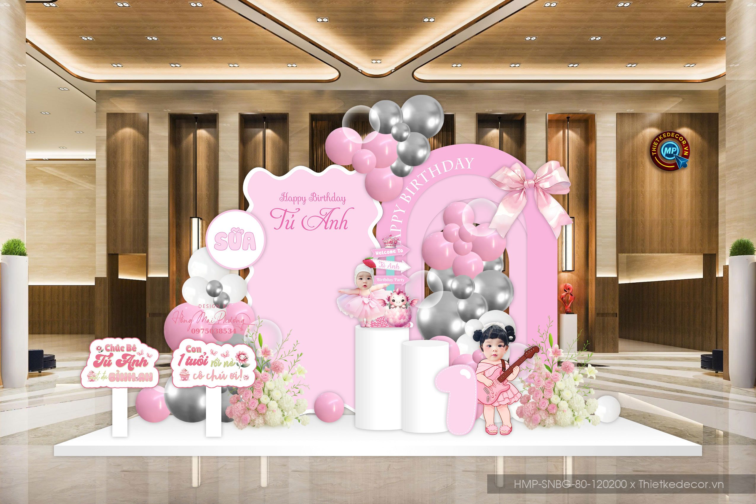 File thiết kế sinh nhật bé gái tone hồng dễ thương đáng yêu cute sang trọng.